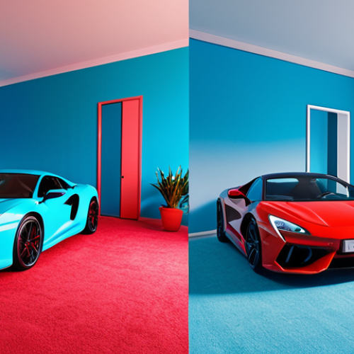 Psychological Impact of Colors**

*   **Prompt:** A vibrant split-screen. On one side, a sports car in dynamic red, suggesting excitement. On the other side, a calm, pastel blue bedroom with a meditation app displayed on a tablet. The visuals need to demonstrate the contrast between energy and serenity.

**
