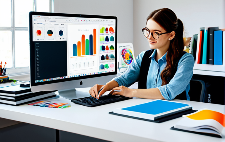 **

"A professional graphic designer, fully clothed in stylish, modest work attire, is sitting at a modern desk in a bright and airy design studio, working on a digital illustration. She is surrounded by design books, color swatches, and a large monitor displaying her artwork. Natural pose, perfect anatomy, well-formed hands, proper finger count, safe for work, appropriate content, family-friendly, high resolution, professional photography."

**