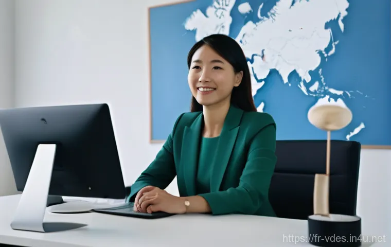 시각디자인 해외 취업 케이스 스터디 - **A focused, professional designer sitting at a well-organized desk, meticulously curating their dig...