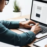 시각디자인과 광고 디자인의 차이 - **Prompt:** A skilled graphic designer, dressed in smart-casual business attire (long-sleeved shirt ...