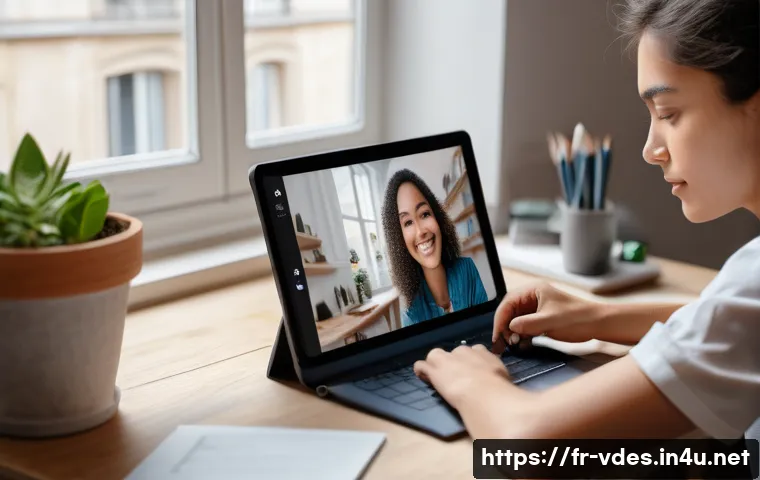 시각디자인 온라인 학습 리소스 - A modern online learning environment showcasing a young adult French student attending an interactiv...